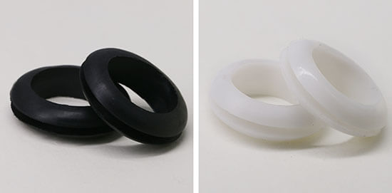 black and white rubber cable grommet